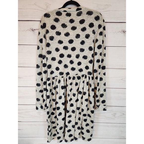 Yellowberry Women's‎ Gray w/Black Dot Long Sleeve V-Neck Felicity Dress Size XL - Picture 2 of 6